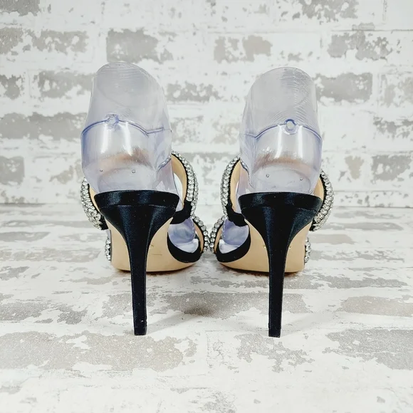 New Badgley Mischka Sade Black Rhinestone Strap Heeled Sandals K1023 - Picture 4 of 11